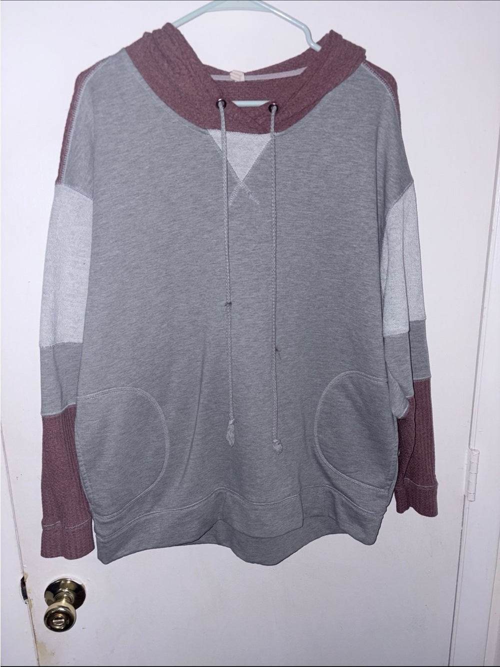 Wishlist Gray and Mauve Colorblock Hoodie Sweater